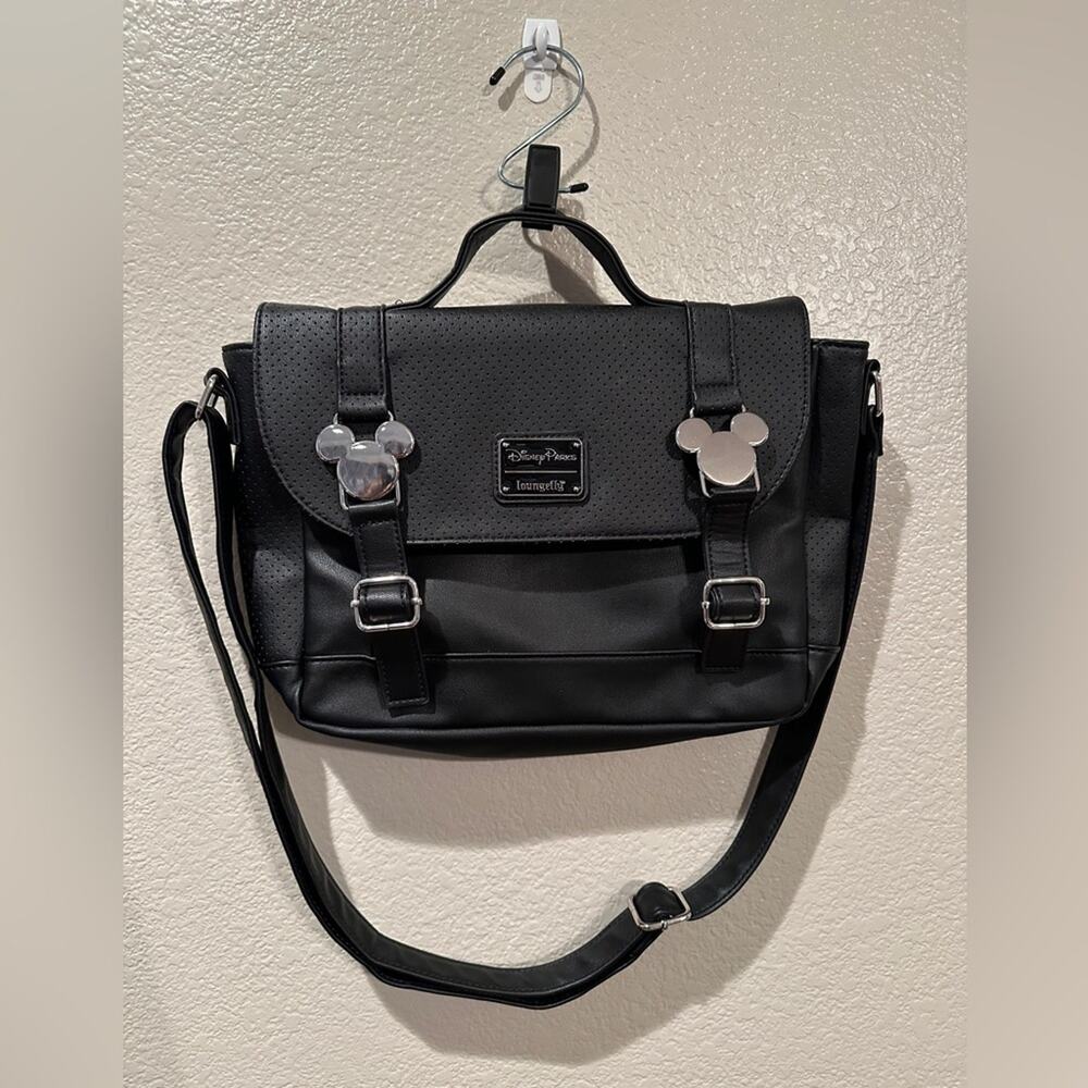 NWOT Disney Parks Loungefly Mickey Mouse Black Saddlebag Crossbody Messenger Bag